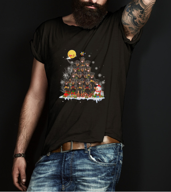 Rottweiler Dogs Christmas Tree Santa Snowman Pine Decorations T-Shirt