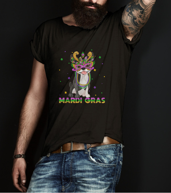 Mardi Gras Boston Terrier Mask Beads Party T-Shirt