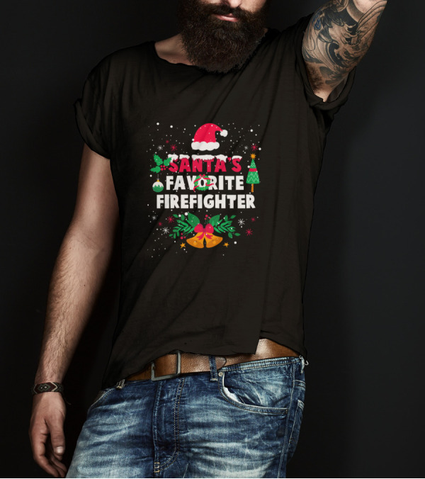 Santa's Favorite Firefighter Christmas Festive T-Shirt