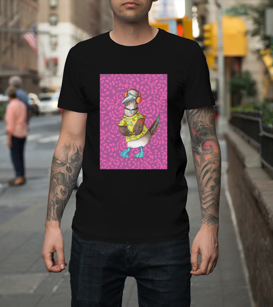 Funny Dancing Bird Character in Colorful Shirt and Headphones T-Shirt