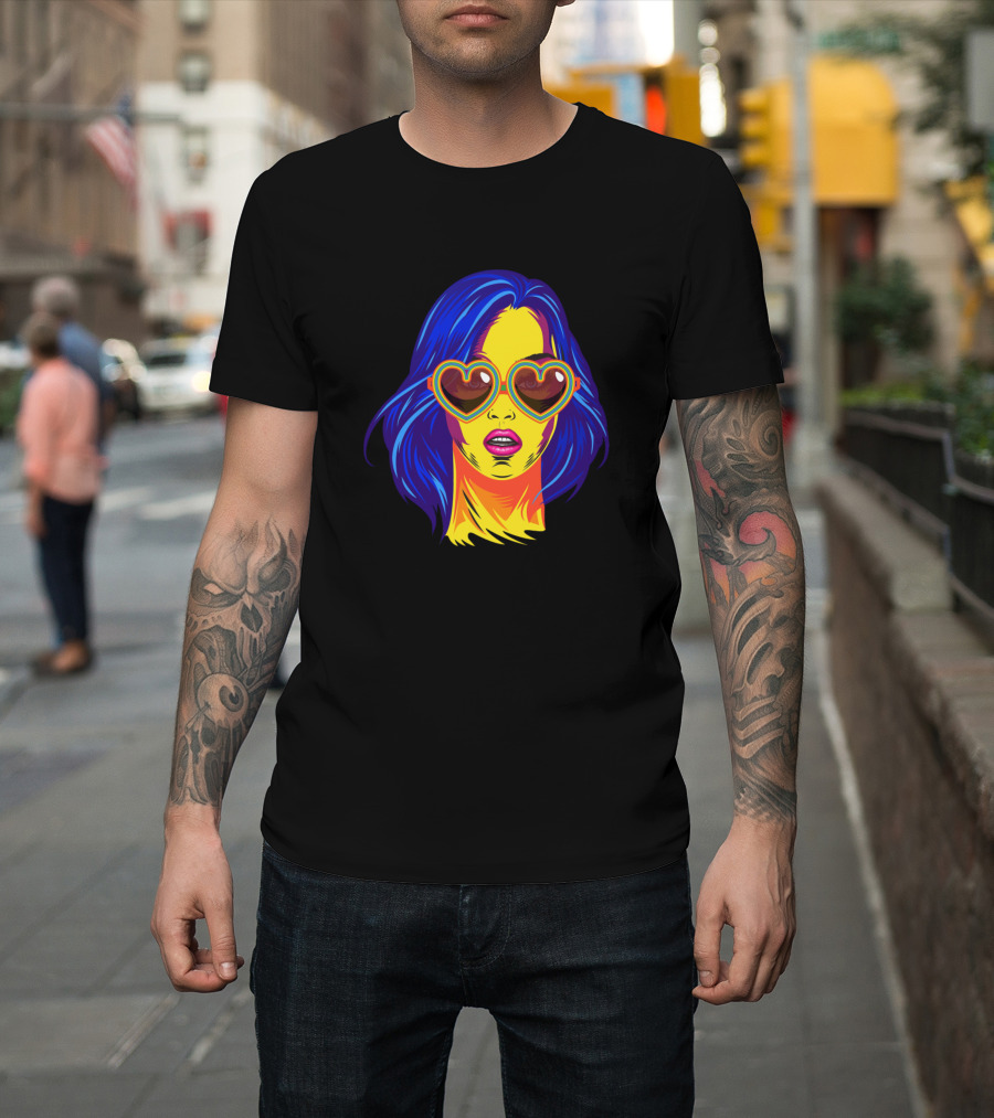 Pride Face Neon Heart Sunglasses Vibrant Pop T-Shirt