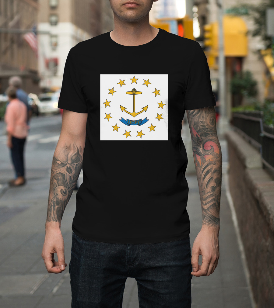 Rhode Island Hope Anchor with Stars Flag T-Shirt