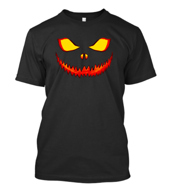 Halloween Pumpkin Scary Face Glowing Eyes And Fiery Grin T-Shirt