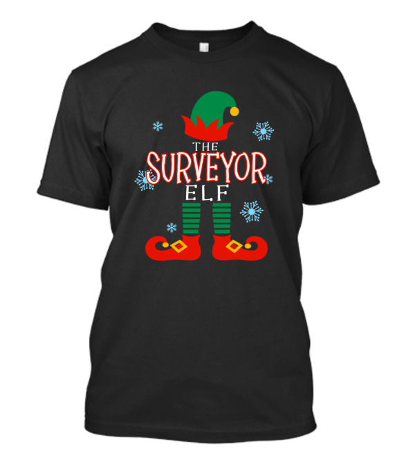 The Surveyor Elf Snowflakes Green Red Hat Striped Legs T-Shirt