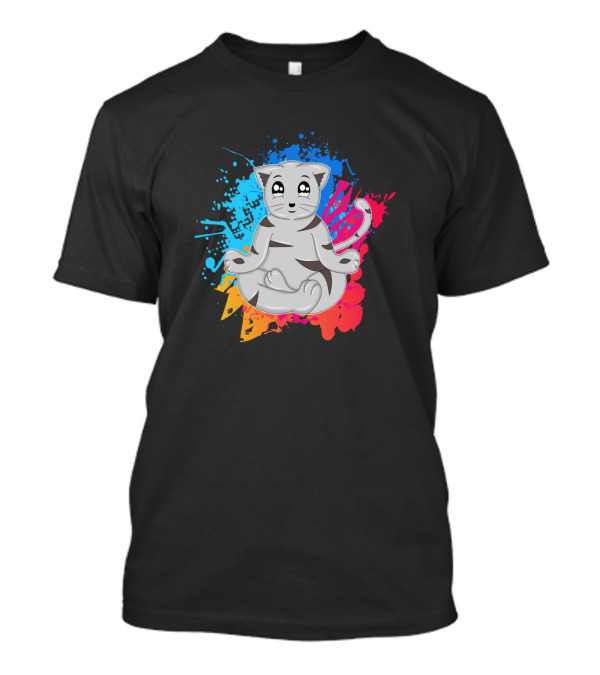 Cat Yoga Meditating On Colorful Paint Splash T-Shirt