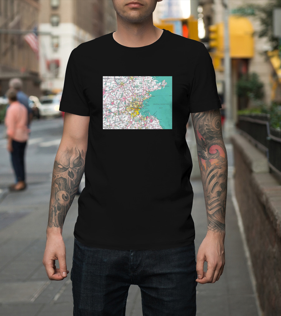 Boston Massachusetts Bay Area Map Detailed Roads and Regions T-Shirt