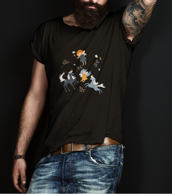 Fairies And Unicorns With Stars And Flowers T-Shirt