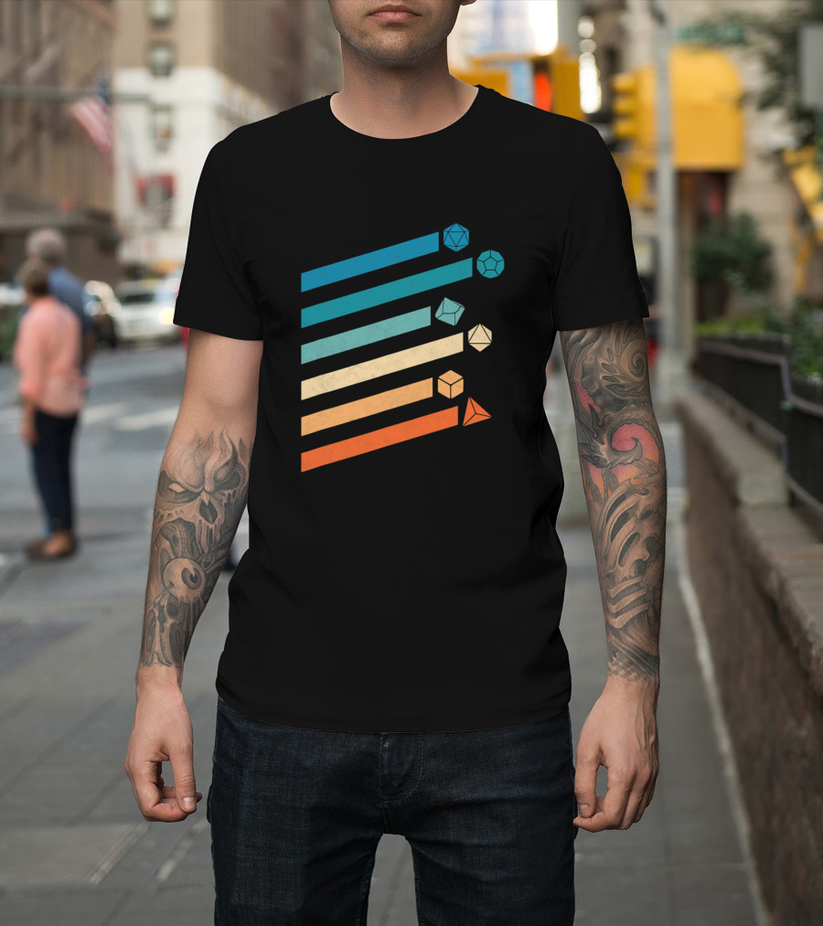 Retro Vintage Tabletop RPG D20 Dice Stripes T-Shirt