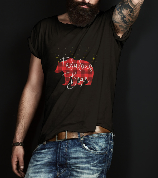 Fabulous Bear Red Plaid Buffalo Christmas T-Shirt