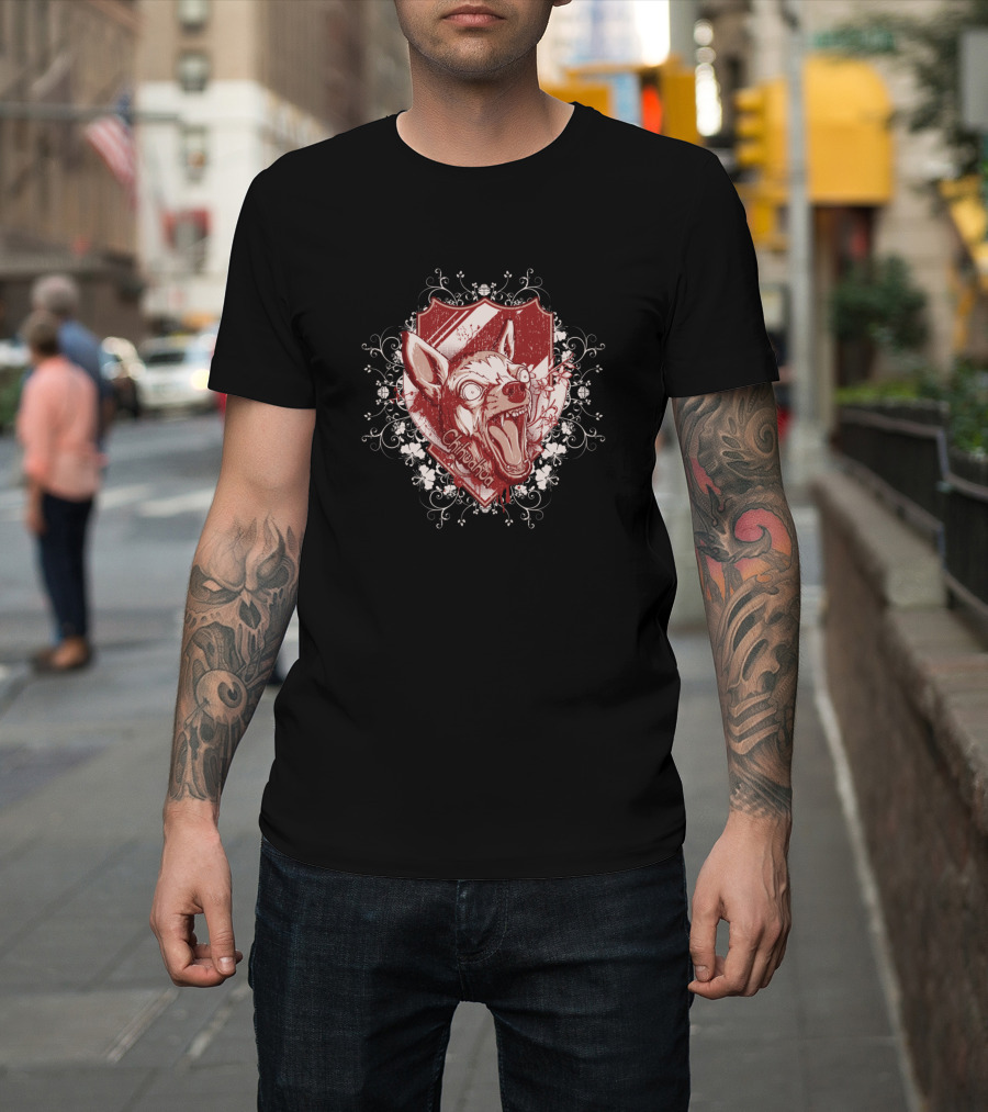Chihuahua Emblem Fierce Floral Red T-Shirt