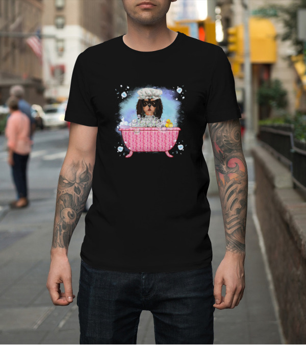 Shirt: Black And Tan Cavalier King Charles Spaniel In Bathtub With Bubbles and Rubber Duck T-Shirt Black And Tan Cavalier King Charles Spaniel In Bathtub With Bubbles and Rubber Duck T-Shirt