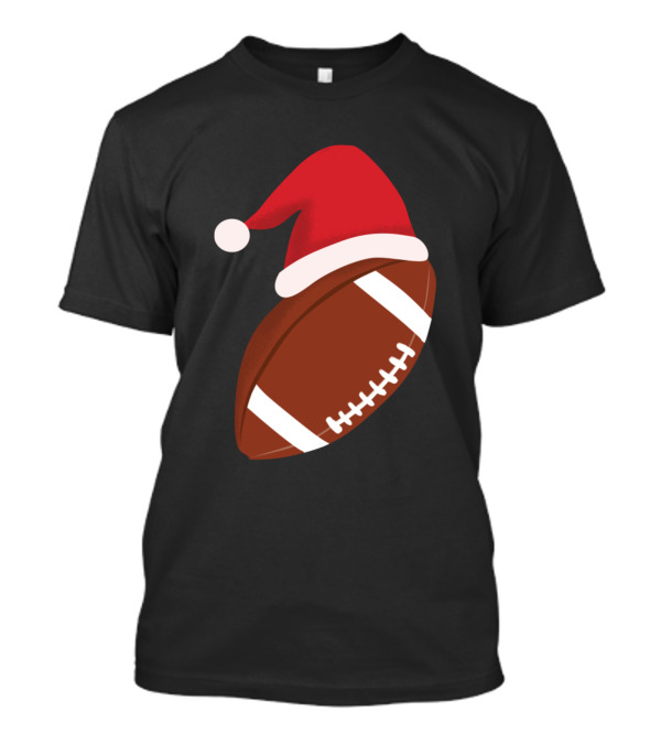 Santa Claus Hat And American Football Merry Christmas T-Shirt