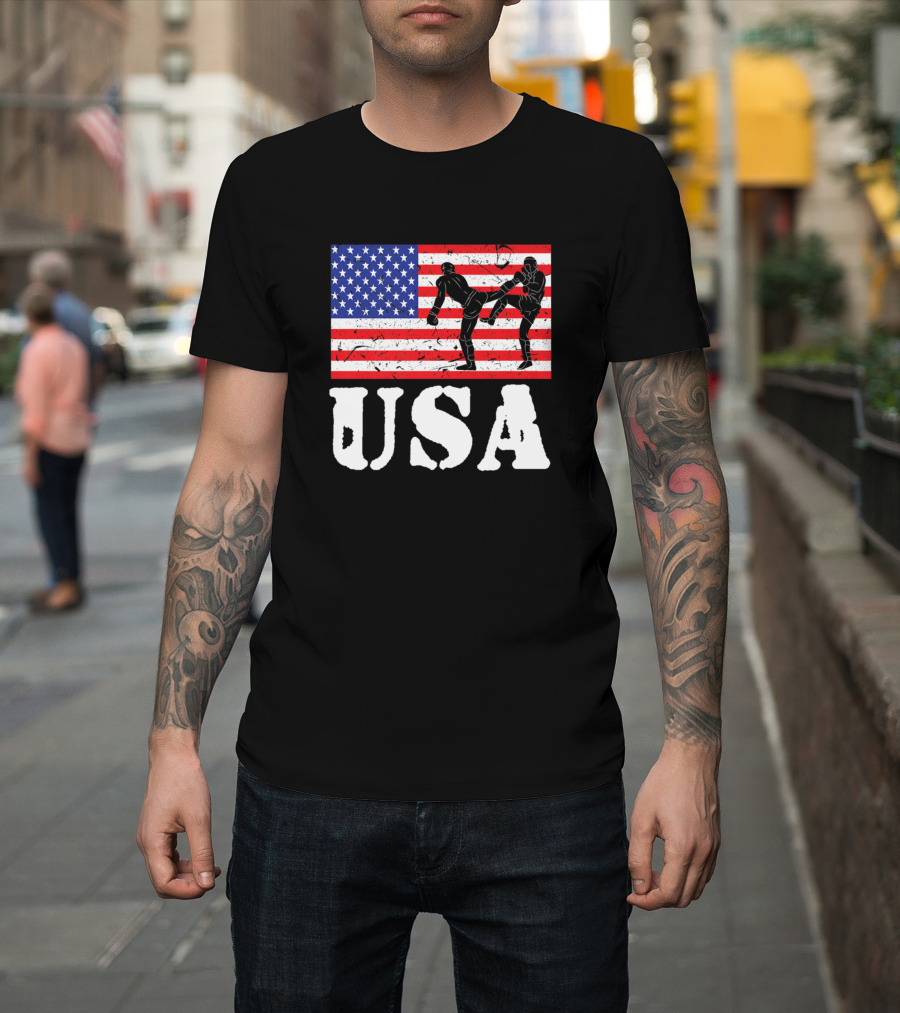 Distressed Vintage Kickboxing USA American Flag T-Shirt