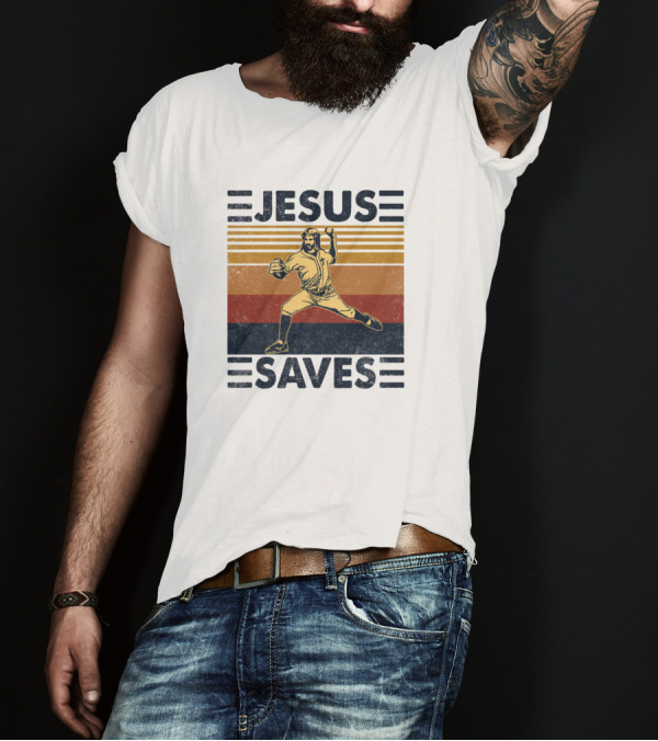 Jesus Saves Vintage Baseball Pitcher Christian Faith T-Shirt
