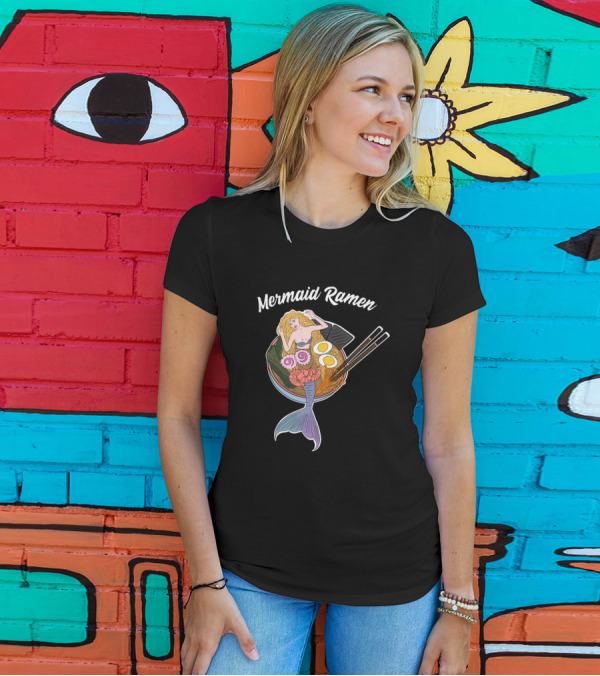Mermaid Ramen Noodle Bowl With Asian Cuisine Elements T-Shirt