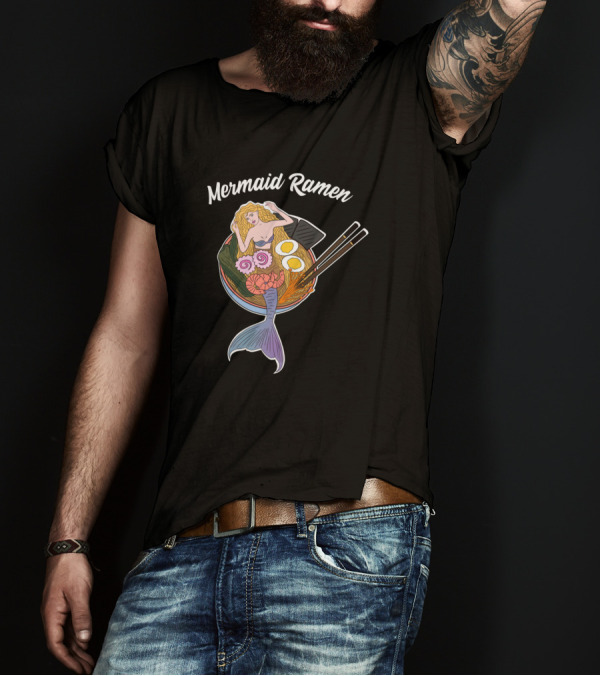 Mermaid Ramen Noodle Bowl With Asian Cuisine Elements T-Shirt