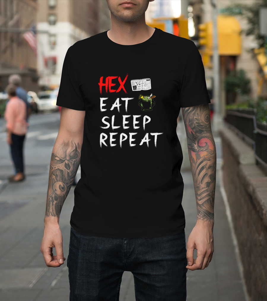 Hex Eat Sleep Repeat Witchcraft Cauldron Spell Book Recipe T-Shirt