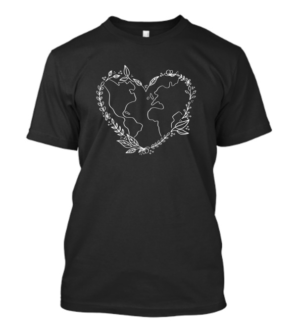 Love Your Planet Earth Heart With Floral Outline T-Shirt