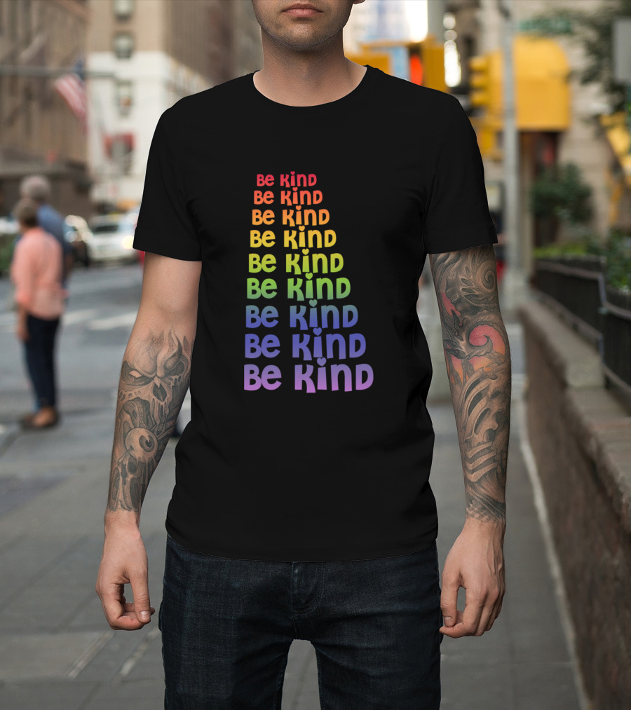 Be Kind Repeating Rainbow Gradient Typography T-Shirt