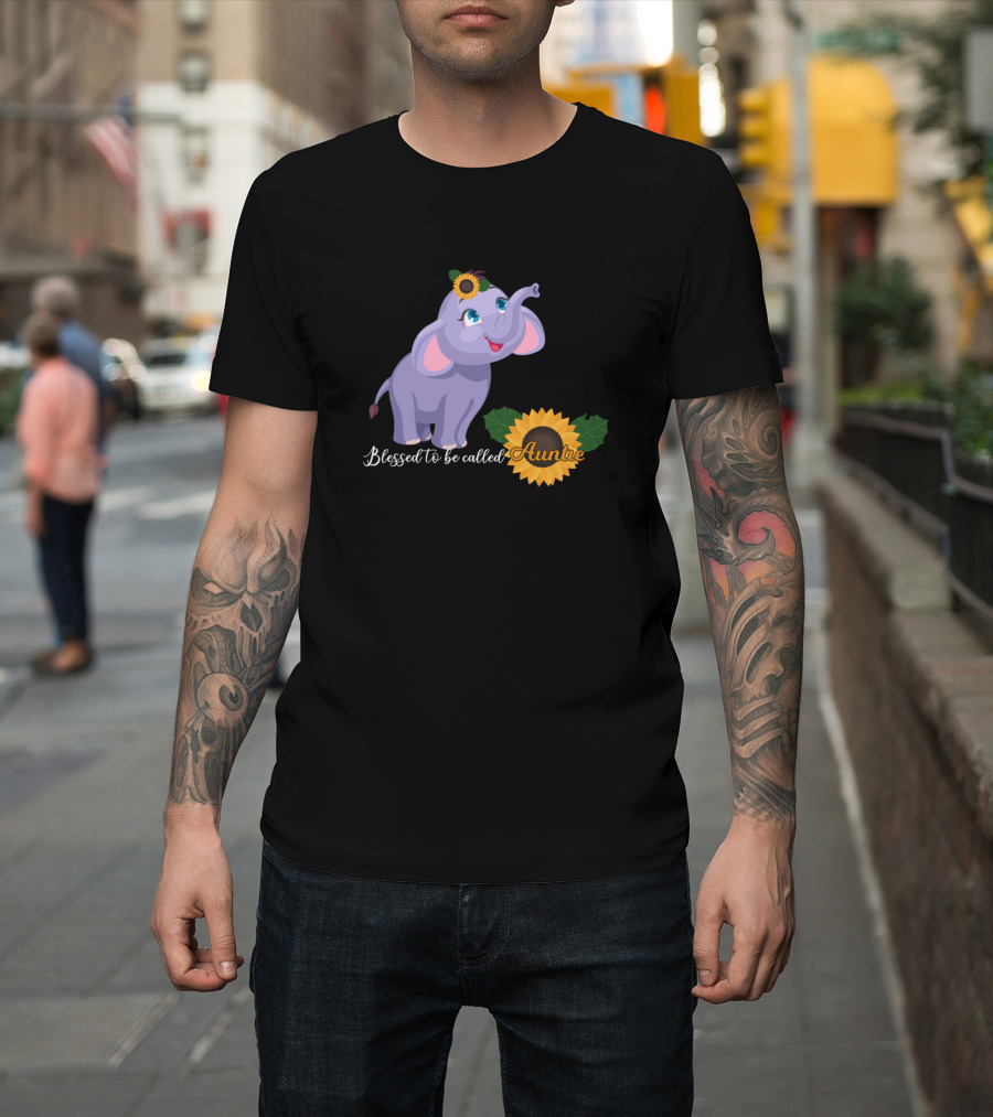 Blessed to Be Called Auntie Elephant Sunflower T-Shirt