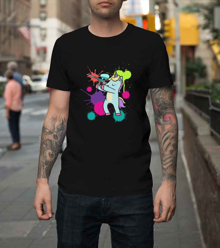Paintball Player Unicorn Woodsball Paintballer Colorful Splatter T-Shirt