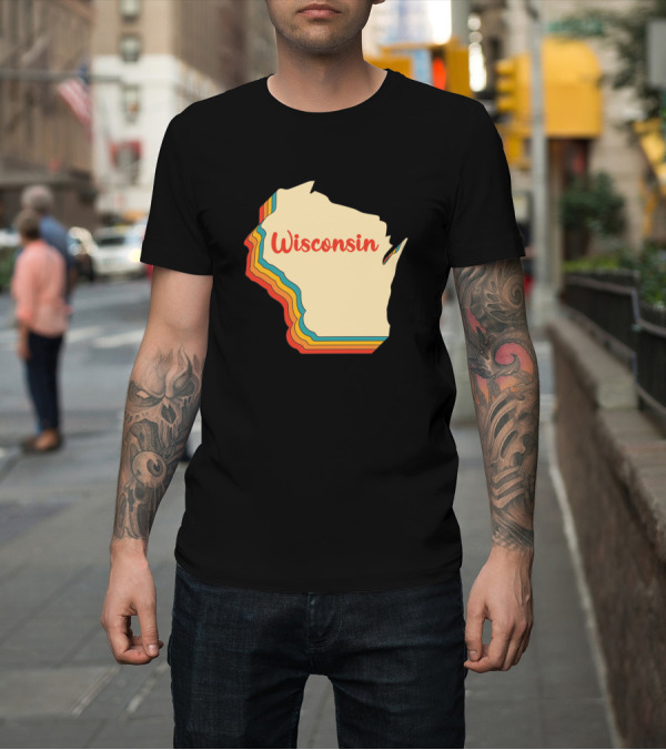 Shirt: Wisconsin Map Outline Vintage Retro Wis Home State Rainbow Trim T-Shirt Wisconsin Map Outline Vintage Retro Wis Home State Rainbow Trim T-Shirt