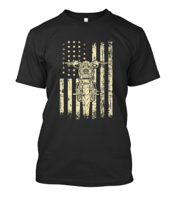 Vintage American Motorcycle With American Flag Cool Bike T-Shirt