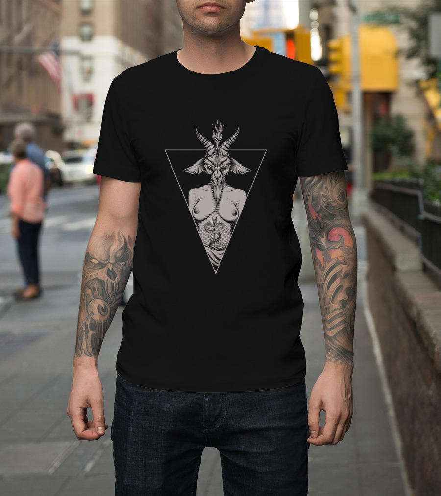 Baphomet Goat Symbol in Inverted Triangle with Serpent T-Shirt
