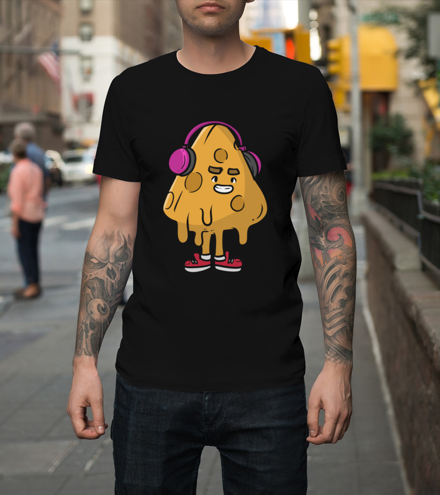 Cheeses Hipster Outfit Cool Headphones Dripping Cheese Cartoon Sneakers T-Shirt