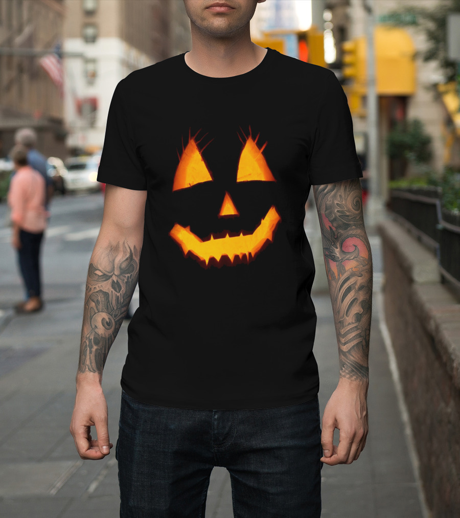 Craved Pumpkin Face Glowing Jack O Lantern Halloween T-Shirt