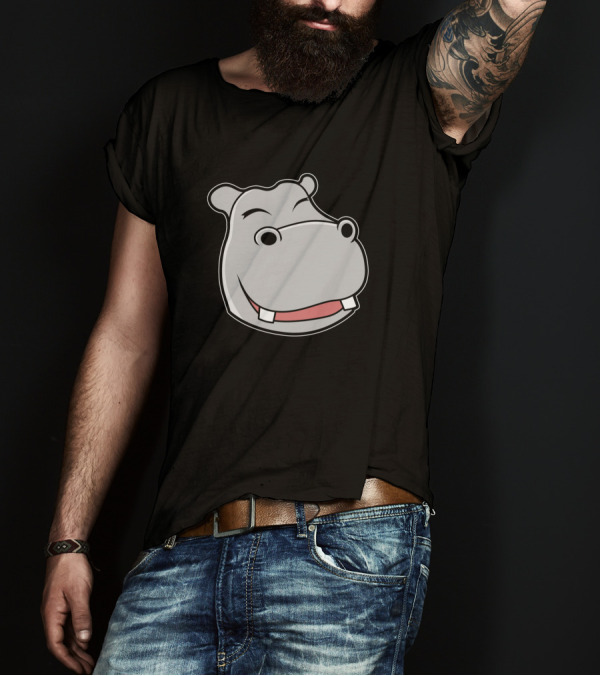Hippo Head Comic Cute Smiling Cartoon Face T-Shirt
