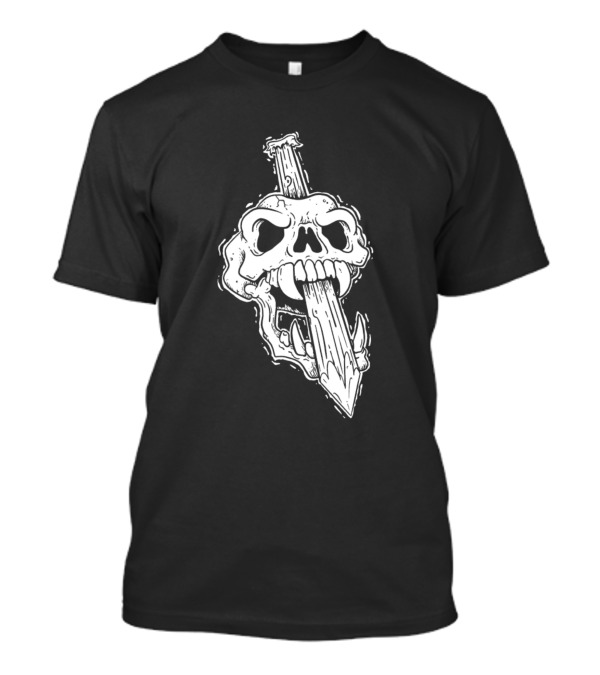 Staked Skull With Dagger Through Eye And Mouth T-Shirt