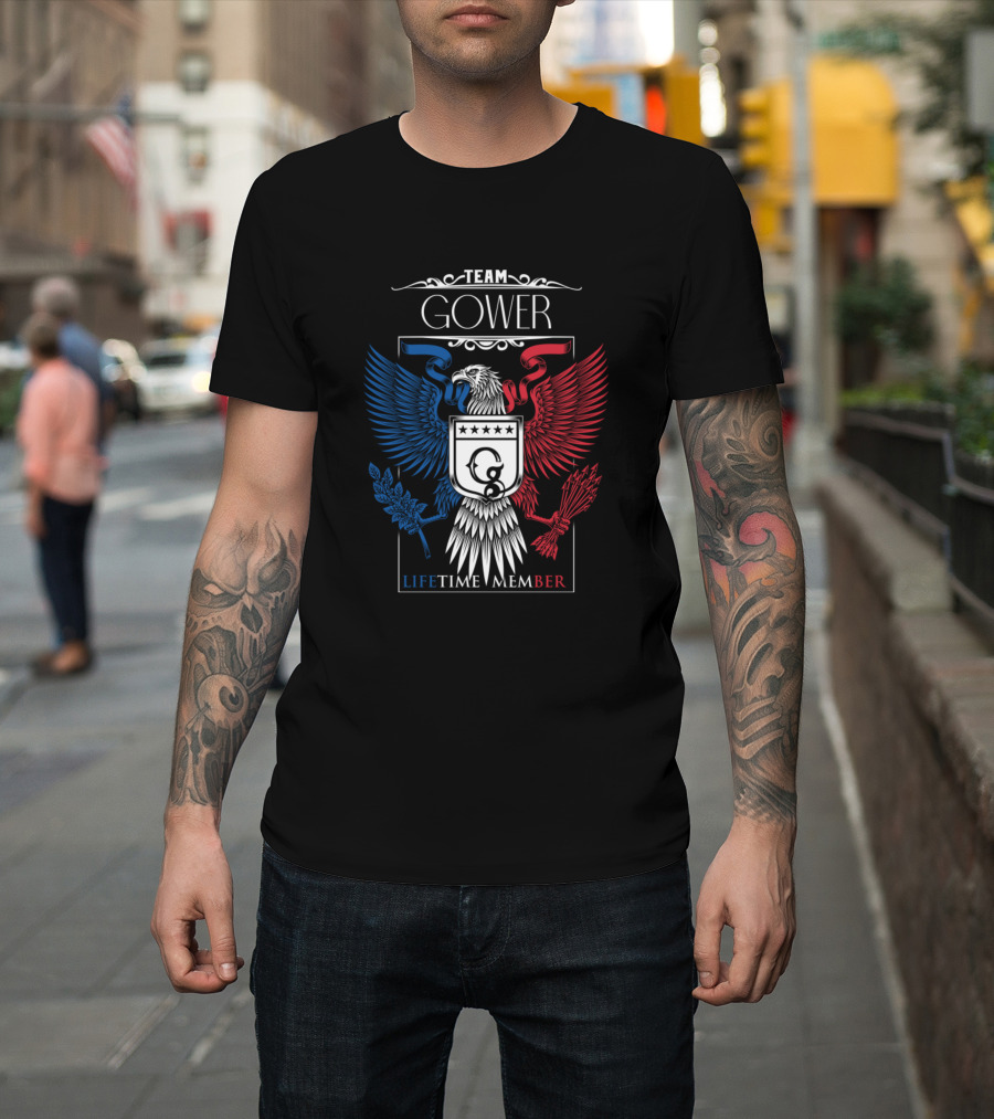 Team Gower Lifetime Member Eagle Crest Red Blue Shield T-Shirt