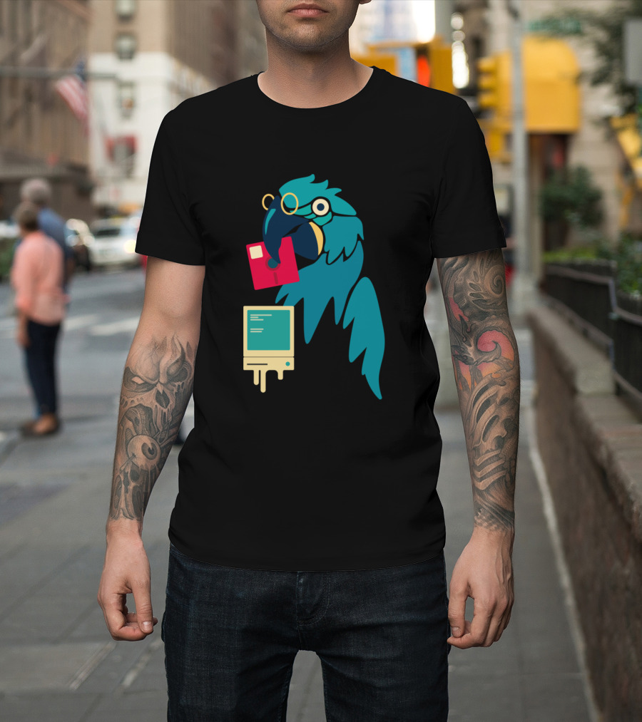 Summer Macaw Retro Computer Floppy Disk T-Shirt