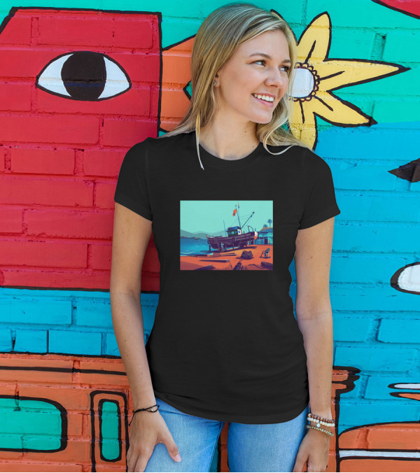Get Ready To Conquer The Seas With Vibrant Coastal Boat Scene T-Shirt