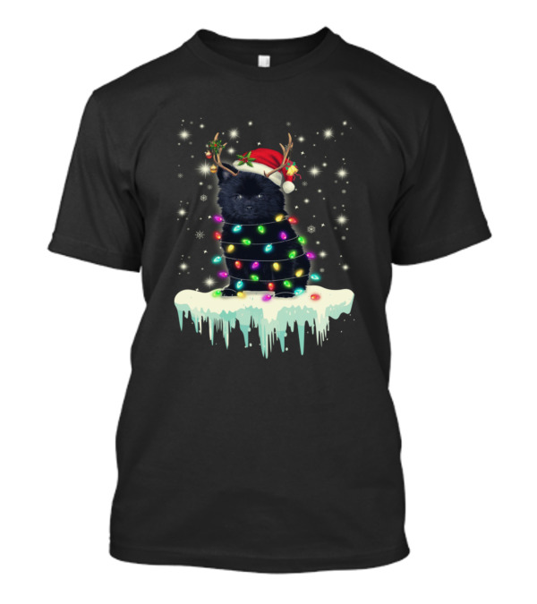 Cute Nightmare Christmas Dog Wrapped In Lights And Santa Hat T-Shirt