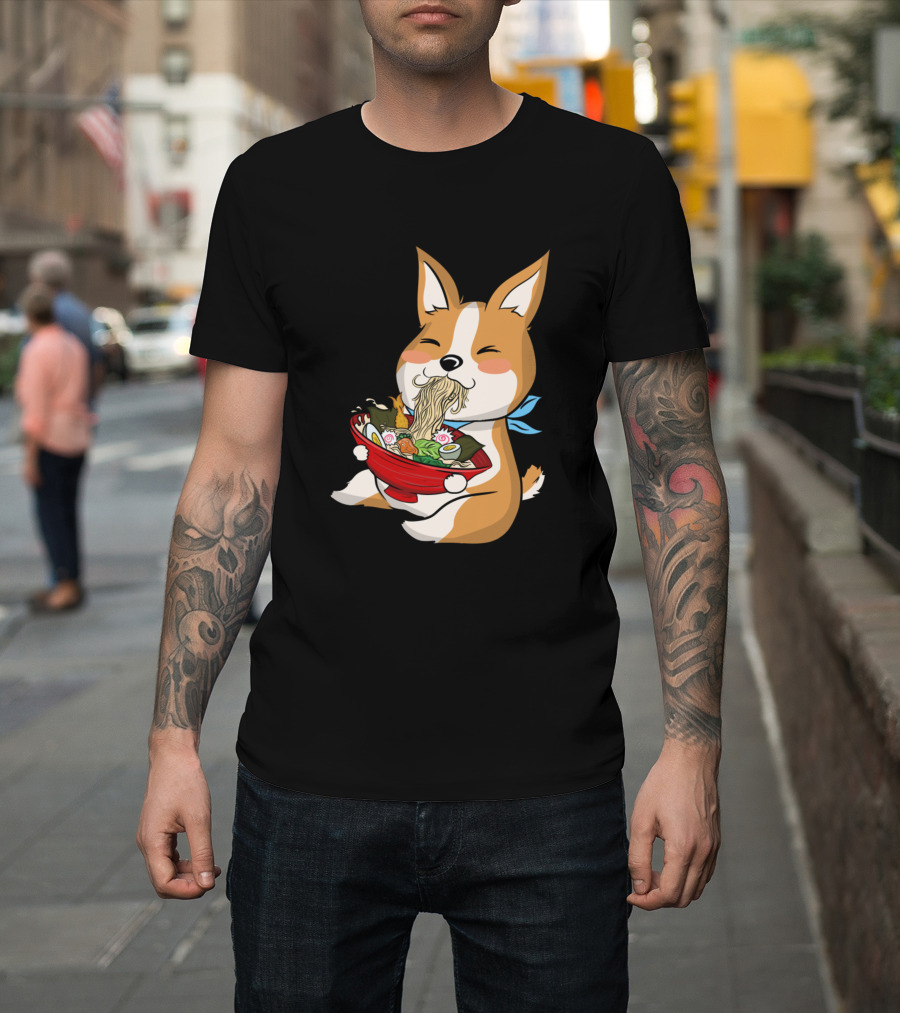 Funny Corgi Kawaii Eating Ramen Dogs T-Shirt