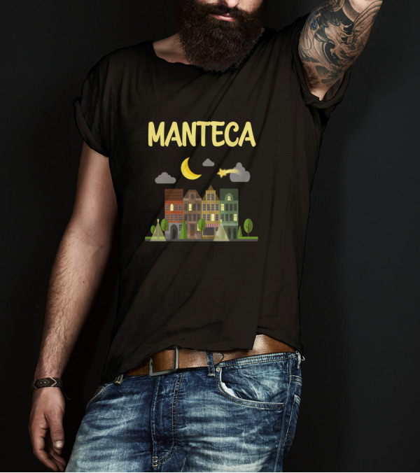 Manteca Night City Skyline With Crescent Moon And Stars T-Shirt