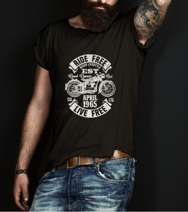 Ride Free Live Free Biker Lifestyle Road Runner April 1965 Motorcycle Co. Ltd T-Shirt