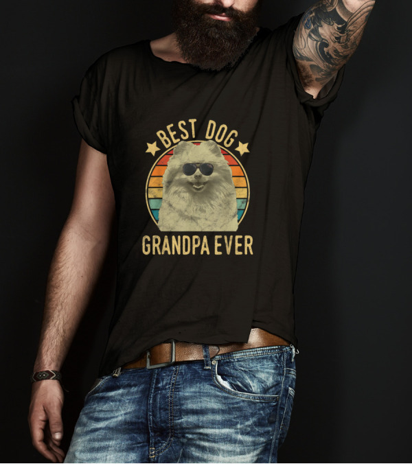 Best Dog Grandpa Ever Pomeranian Retro Sunglasses T-Shirt