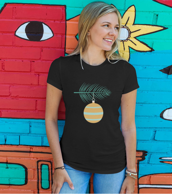 Folk Art Christmas Ornament Hanging From Green Pine Branch T-Shirt