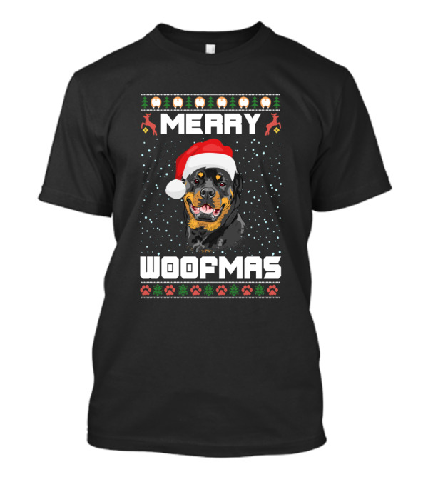 Merry Woofmas Rottweiler Santa Hat Christmas Dog T-Shirt