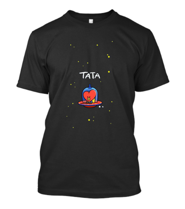 Tata BT21 Heart Character In Spaceship With Stars T-Shirt