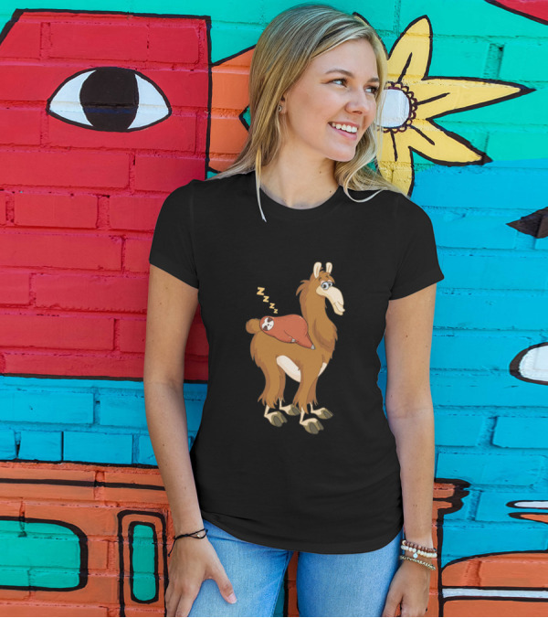 Llama With Sleeping Sloth Funny Llama Sloth Zzzz T-Shirt