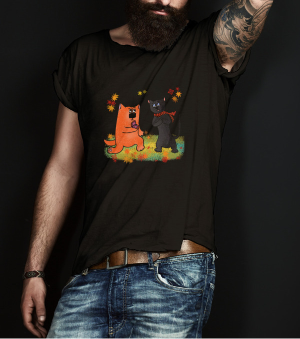 Cute Cats Married Autumn Leaves T-Shirt