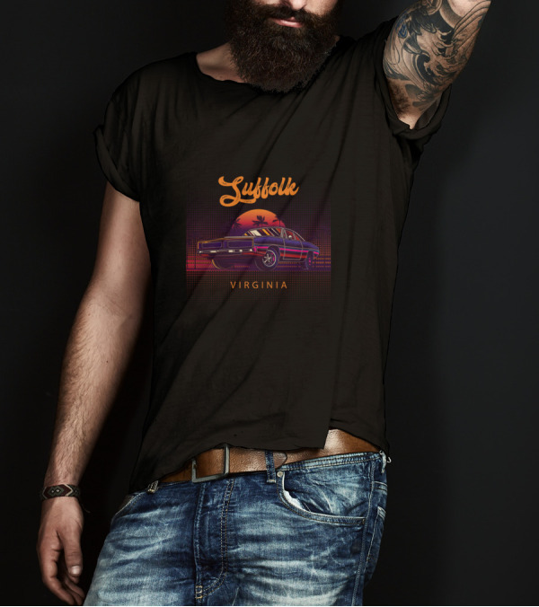 Suffolk Virginia Vintage Muscle Cars Retro Sunset Scene T-Shirt