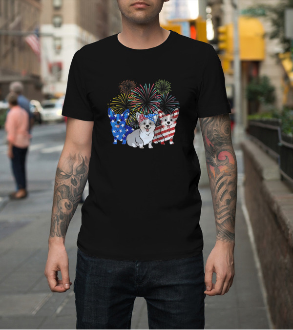 Shirt: Dog American 4th of July Patriotic Corgis with Fireworks T-Shirt Dog American 4th of July Patriotic Corgis with Fireworks T-Shirt