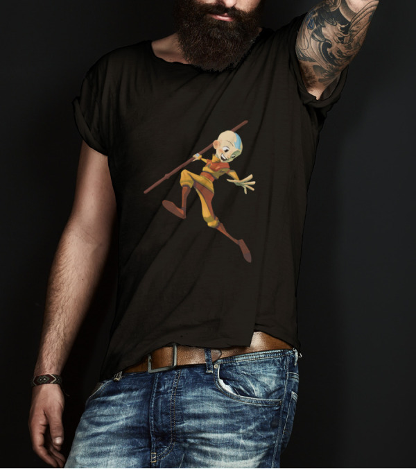 Aang Avatar Airbender Staff Action Pose T-Shirt