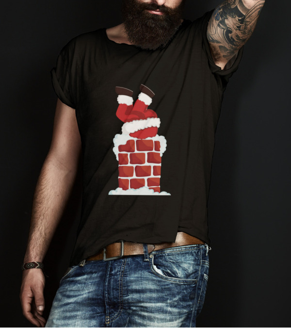 Santa Claus Stuck In Chimney Legs Up Holiday Fun T-Shirt