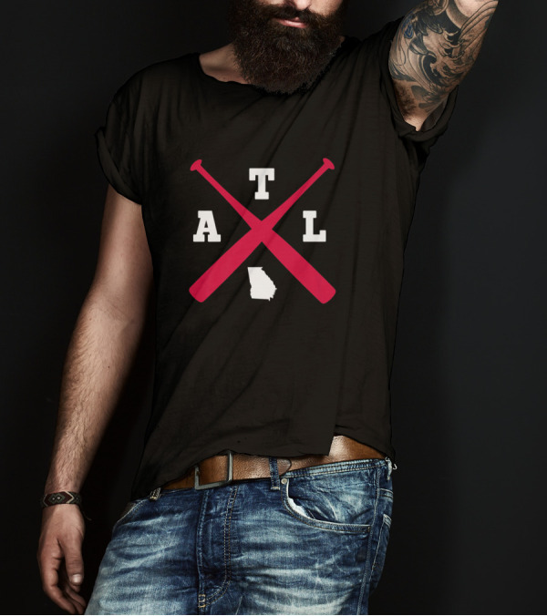Vintage Atlanta Baseball Bats Georgia State Outline ATL T-Shirt
